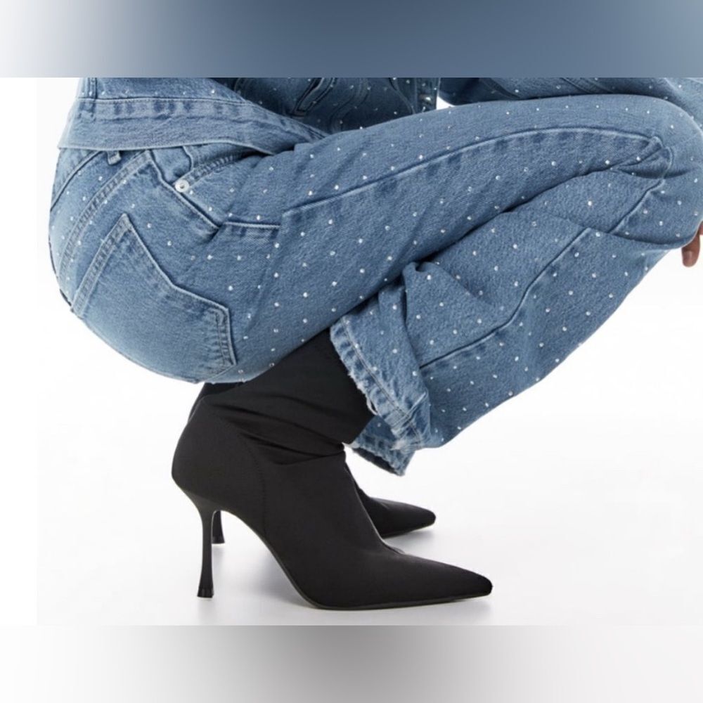 ZARA 
Black ankle boots mesh stiletto heels pointy toes 39 (8)